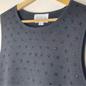 JESSICA Black Vintage Beaded Knit Tank Top US M/12